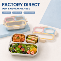 Boîte à lunch bento pour enfants, 850 ml, 3 compartiments, en acier inoxydable 304, avec logo personnalisé OEM, amovible, résistante, avec fermetures robustes, compatible lave-vaisselle.