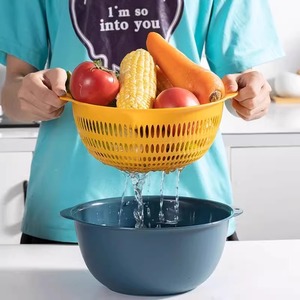 Double Layer Drain Basket <b>Plastic</b> <b>Kitchen</b> Vegetable Fruit Washing Colander Set 36X26.5X22cm - Product Image 3