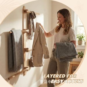 Wooden wall-mounted towel <b>rack</b>, bedroom wall-mounted scarf and <b>clothes</b> storage <b>rack</b>, solid wood rotating <b>clothes</b> <b>rack</b> - Product Image 2