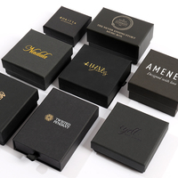 Fourniture d'usine en gros bon marché boîte d'emballage de bijoux noire à glissière de tiroir feuille d'or personnalisée logo imprimé doublure type éponge