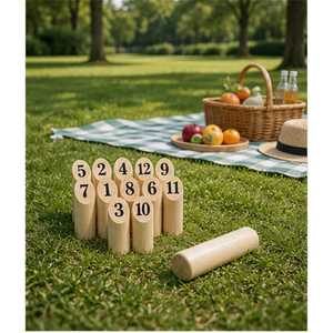 Jeu de lancer en bois numéroté avec bâtons en bambou, jeu de fête en plein air avec sac à cordon - Product Image 3