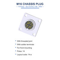Konektor Panel Mount Flange M16 14 Kutub IP68 (3A 160V) Terminal Solder Berlapis Emas 0318 14 Konektor Metrik Bundar