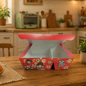 カスタム印刷された使い捨て高級紙製ファーストフード シャワルマ フライドチキン フレンチフライ バーガー タコス用包装コンパートメントボックス - Product Image 1
