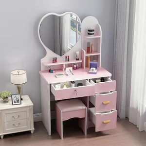 Tocador Moderno y Sencillo para Dormitorio con Espejo Iluminado, Mesa de Maquillaje Multifuncional para <span class=keywords><strong>Netflix</strong></span>, Pequeño Mueble de Almacenamiento para el Hogar - Product Image 3
