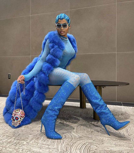 Large Size Crystal Rhinestone Comfortable Tube Stilettos Knee High Women's <b>Boots</b> - Product Image 4