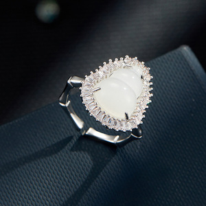 New Chinese Style Gourd Shaped Open Ring Micro Set Zircon Imitation White Jade Adjustable Index Finger Ring Exquisite Design - Product Image 1