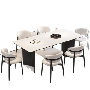 Ensemble table et chaises de salle à manger rectangulaire moderne en pierre, 6 pièces, en bois massif, durable, polyvalent, pour adultes - Product Image 5