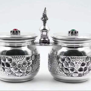 Premium Silver Decorative Storage <b>Container</b> Set with Lids Traditional Indian Silverware for Home Decor Gifting and Pooja Use - Product Image 1