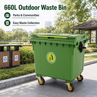 Conteneur à déchets mobile 660L en PEHD robuste à 4 roues pour collecte municipale avec couvercles, écologique, pour extérieur