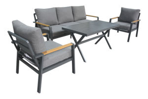 Mobilier d'extérieur promotionnel <span class=keywords><strong>de</strong></span> <span class=keywords><strong>jardin</strong></span> à structure KD <span class=keywords><strong>de</strong></span> style moderne, ensemble <span class=keywords><strong>de</strong></span> table <span class=keywords><strong>de</strong></span> canapé 4 pièces en aluminium, 5 places assises résistantes aux UV - Product Image 2