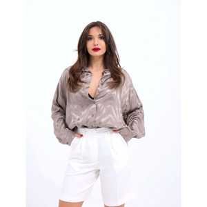 เสื้อเชิ้ตผ้าซาตินติดกระดุมสำหรับผู้หญิงจากมิวนิก สไตล์เรียบง่ายสำหรับทุกวัน สีเทา - Product Image 5