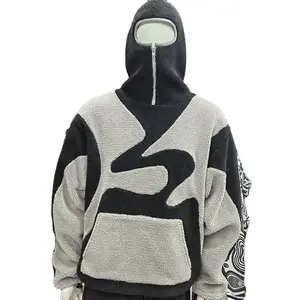 Produttore all'ingrosso uomo fleece blank fluffy ninja felpa con cappuccio sherpa masked heavy thick streetwear custom full face zip felpa con cappuccio