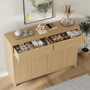 <span class=keywords><strong>Buffet</strong></span> moderne en <span class=keywords><strong>bois</strong></span> avec design cannelé, étagères réglables <span class=keywords><strong>et</strong></span> tiroirs de rangement, console de salon pour meubles de maison - Product Image 3