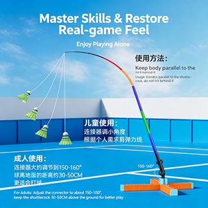 Entrenador de rebote de bádminton telescópico de 8 secciones, altura ajustable, varilla flexible de alta resistencia para práctica individual, adultos y niños - Product Image 2