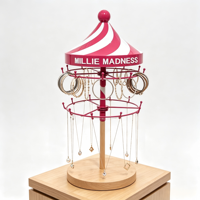 Carrousel rose 360 °   Présentoir rotatif de comptoir pour bijoux, avec logo personnalisé, double couche de crochets, présentoir POP pour boutique de bijoux