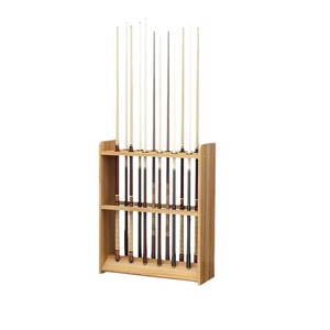 Soporte de pared para tacos de billar, de madera maciza, con 6 niveles de almacenamiento, bandeja para bolas y soporte triangular para accesorios de mesa de billar - Product Image 5
