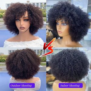 Peluca Afro Rizada Corta y Voluminosa, Estilo <span class=keywords><strong>Shaggy</strong></span>, Lista para Usar, Sin Pegamento, con Flequillo, 100% Cabello Humano, Pelucas Esponjosas Sin Pegamento - Product Image 4