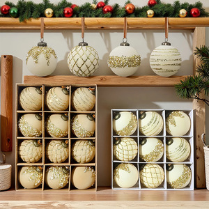 Nuevo Juego de Adornos Navideños de Plástico Flocado Pintado, 8 cm, 9 Piezas y 12 Piezas, Bolas Colgantes para Árbol de Navidad - Product Image 1