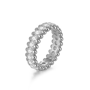 Artículo Viral de Moda: Anillo de Plata de Ley S925 con Cuentas de Moissanita en Círculo Completo para Mujer, Anillo de Dedo de Lujo Apilable de Dos Tonos - Product Image 2