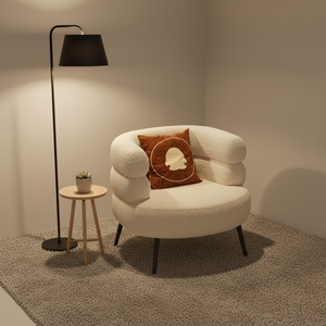 <span class=keywords><strong>Fauteuil</strong></span> d'appoint style bulle en bouclette avec assise ronde en rouleaux cylindriques empilés et pieds coniques, pour salon, couleur crème - Product Image 1