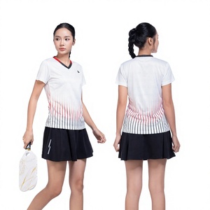 T-shirt de sport unisexe à col en V, manches courtes, rayé, pour badminton, pickleball, tennis, séchage rapide, polyester, coupe classique, LIGHTING II JP - Product Image 1