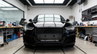 Accessoire de mise à niveau professionnel en plastique pour Audi A1 2013-2015 : Grille S1 avec cadre noir et logo électroplaqué