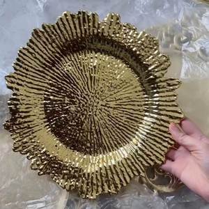 Assiette Principale Haut de Gamme Super Brillante à Texture Concave Convexe pour Banquet de Mariage, Pâtisserie et Snacks, en Plastique Électroplaqué - Product Image 2
