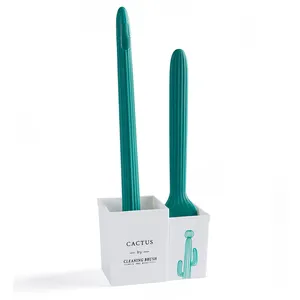 2pcs Cactus Shape Toilet Brush Long Handle Soft Lavatory Brush Bathroom Cleaning Brush