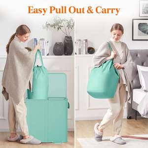 136L Green Laundry Hamper with Lid Tall Laundry <b>Baskets</b> with Handles <b>Large</b> Laundry Bin with Internal Support - Product Image 3