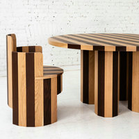 Ensemble de table à manger ronde en bois massif rayé de style chinois moderne du milieu du siècle avec 6 chaises, mobilier de restaurant pour petit espace