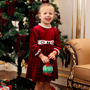 Vestido Casual de Terciopelo Rojo para Niñas, Bordado Navideño, Ecológico, ODM, Venta al por Mayor, Temporada de Otoño DR4300, 100% Algodón - Product Image 1