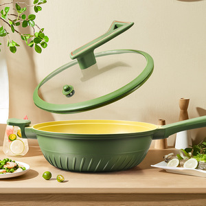 Nonstick Maifan Stone Frying Pan Avocado Green Round Wok With Lid For Healthy Cooking 28cm - Product Image 4