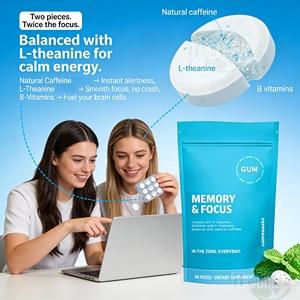 OEM Gommes à mâcher à la menthe <span class=keywords><strong>pour</strong></span> améliorer la mémoire et le sommeil, gommes énergétiques sans sucre, gommes à mâcher à la L-théanine, gommes à mâcher à la caféine - Product Image 5