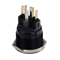 Bouton-poussoir lumineux étanche IP67 en aluminium noir oxydé, momentané, 24V, anneau bleu, 22mm