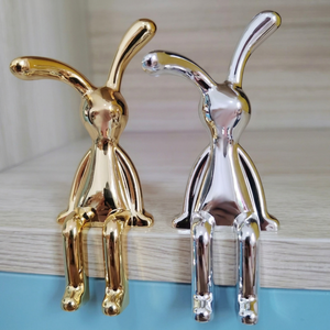 Golden Silver Rabbit Tissue Box Holder Free Standing UV Coated Plastic Cartoon Decor for Kitchen Home Use - Product Image 1