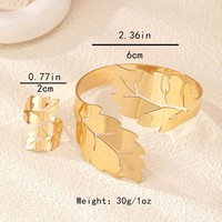 Ensemble bague et bracelet feuille ajourée, style exagéré et minimaliste, bijoux de main ajustables pour femme