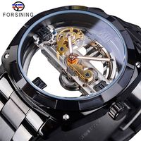 Forsining 2023 Montre GMT1165 pour hommes Montre mécanique transparente à engrenages argentés et squelette en acier inoxydable Montres automatiques pour hommes