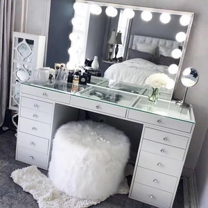 Modern Lighted Makeup Vanity <strong>Dressing</strong> <strong>Table</strong> with Panel Design <strong>Large</strong> <strong>Mirror</strong> <strong>for</strong> Bedroom Furniture - Product Image 1