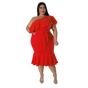 Nouvelle <span class=keywords><strong>Robe</strong></span> Midi <span class=keywords><strong>Femme</strong></span> <span class=keywords><strong>Grande</strong></span> <span class=keywords><strong>Taille</strong></span> N7795 Tendance Décontractée Slim à Volants et Bustier - Product Image 3