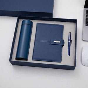 Customizable Blue Leather Notebook Corporate Gift Set A5 Diary Wholesale Promotional Luxury Business Pen USB Drive <b>Note</b> <b>Book</b> Set - Product Image 3