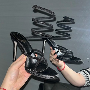 Sandalias de tacón de aguja de lujo con cristales en forma de serpiente para mujer, verano 2025, con punta abierta, tacones altos, zapatos de novia, zapatos de lujo - Product Image 3