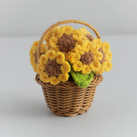 Panier en crochet de tournesols et de marguerites en gros, petites fleurs en pot tissées à la main pour la décoration de la maison et du bureau à Pâques