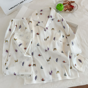 Set Pigiama <span class=keywords><strong>Estivo</strong></span> da Donna Minimalista e Sofisticato con Stampa, Comodo e Casual, Maniche Lunghe e Pantaloni Lunghi - Product Image 4