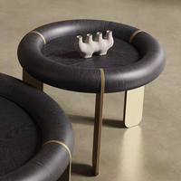 Ensemble de tables basses de design italien, plateau en bois, cuivre, rond, luxe, moderne, meubles pour la maison, hôtel, villa, table basse pour salon
