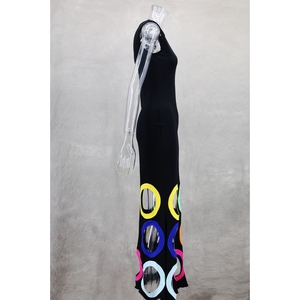 Robe longue femme tendance à col rond, sans manches, color-block, broderie ajourée, ourlet évasé - Product Image 6