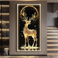 Décoration murale moderne en aluminium doré avec cerf, LED et porcelaine, impression animalière, élégante pour la maison, chambre et salon de luxe