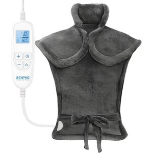 Cuscino riscaldante elettrico Renpho per collo, spalle e schiena, 6 livelli di calore con controller digitale, colore grigio - Product Image 1