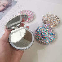 Miroir de maquillage de poche compact cosmétique rechargeable rond en diamant de luxe bling LED