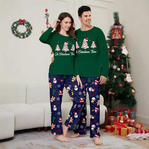Arbre de Noël vert et bonhomme de neige imprimé ensemble de pyjamas parent-enfant hiver Homewear familles de trois <span class=keywords><strong>ou</strong></span> quatre pour les filles - Product Image 3