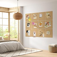 Tableaux en liège de bulletin en bois écologique vintage personnalisé de 6 pièces de 12 pouces carreaux carrés auto-adhésifs pour économiser de l'espace pour la maison/le bureau